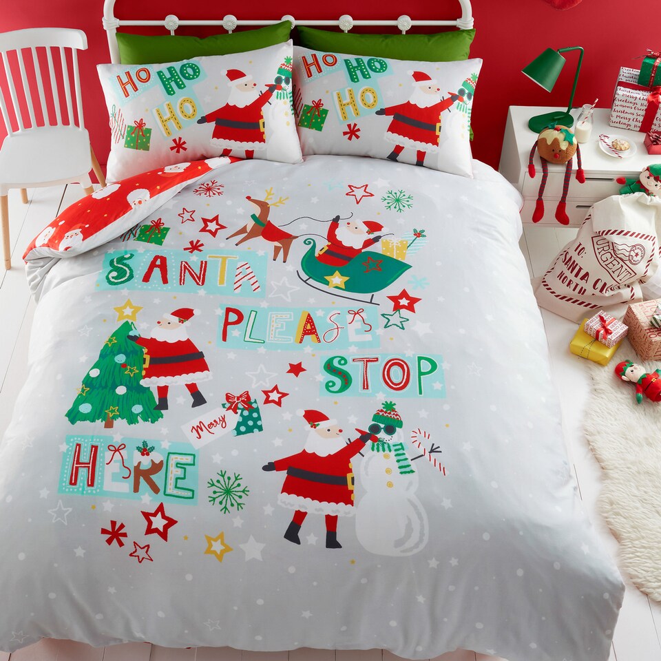 image 1 of Bedlam Santa Please Stop Here Duvet Cover Set Grey
