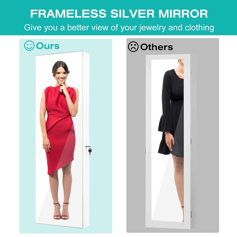 image 1 of COSTWAY LED Lighted Mirror Jewelry Cabinet Wall/Door Mounted Jewelry Armoire  Organizer