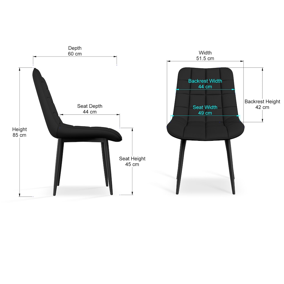 image 1 of Set of 8 Nova Modern Faux Leather Dining Chair Padded Seat Metal Legs Kitchen (Black) | Black | Black | One Size