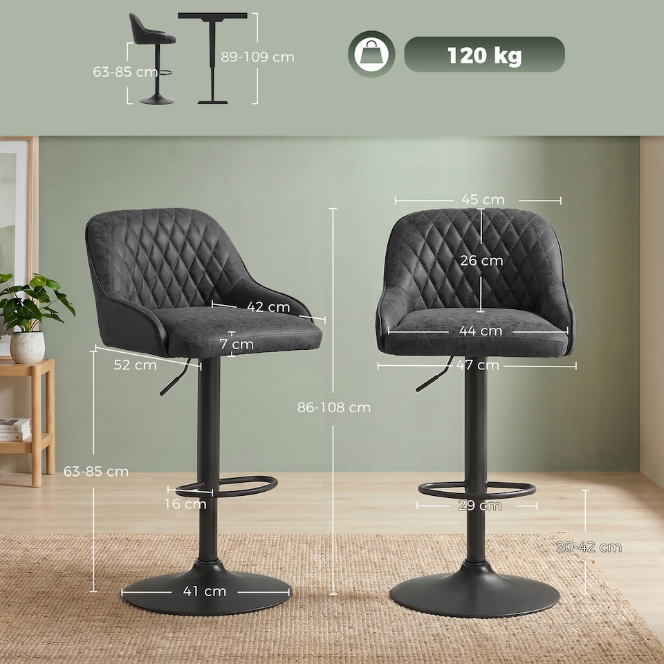 image 1 of HOMCOM Bar Stools Set of 2 Adjustable Swivel Counter Height
