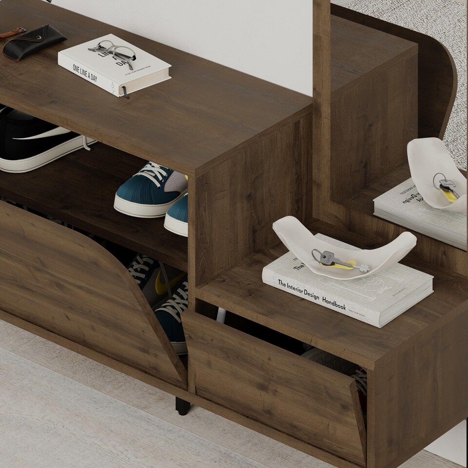 image 1 of Decortie Mila Hall Tree Coat Stand 120x172cm Dark Oak Effect