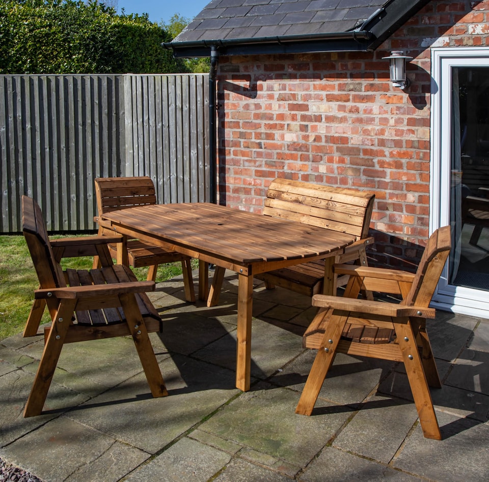 image 1 of Hand Made 6 Seater Chunky Rustic Wooden Garden Furniture Table and Chairs Set