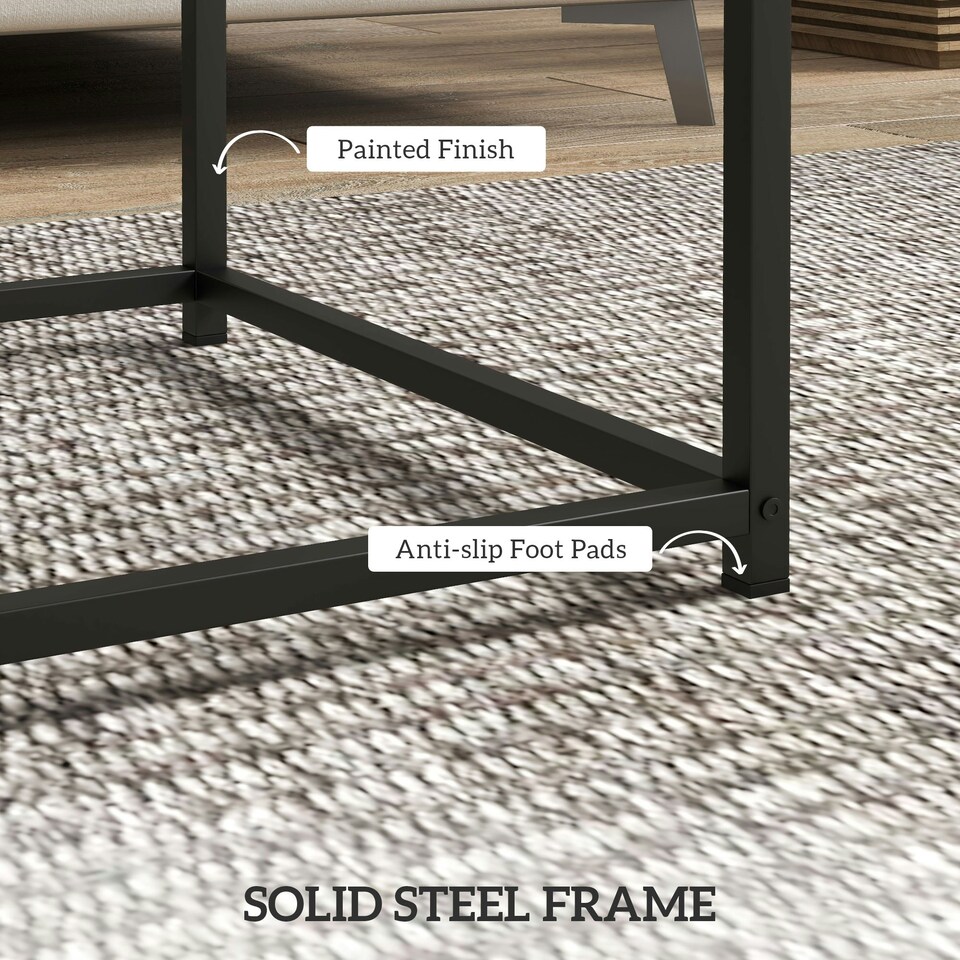 image 1 of HOMCOM Coffee Table Set of 2, Nest of Tables with 3.5cm Thick Tabletop, Oak