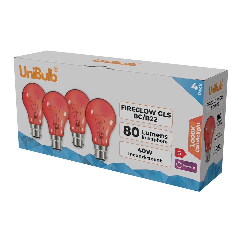 image 1 of UniBulb B22 GLS 40W 1000K Fireglow Red Light Bulb - Pack of 4 | Red | 4