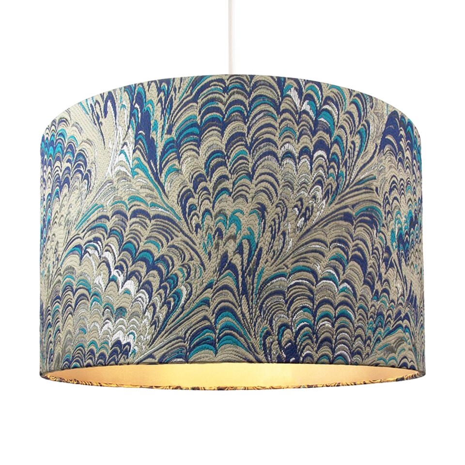 image 1 of Contemporary and Vivid Peacock Print 35cm Table/Pendant Lampshade in Soft Cotton | Multi | 14"