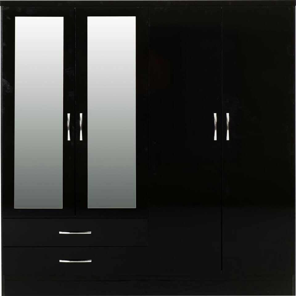 image 1 of Nevada 4 Door Wardrobe 4 Piece Bedroom Set Black