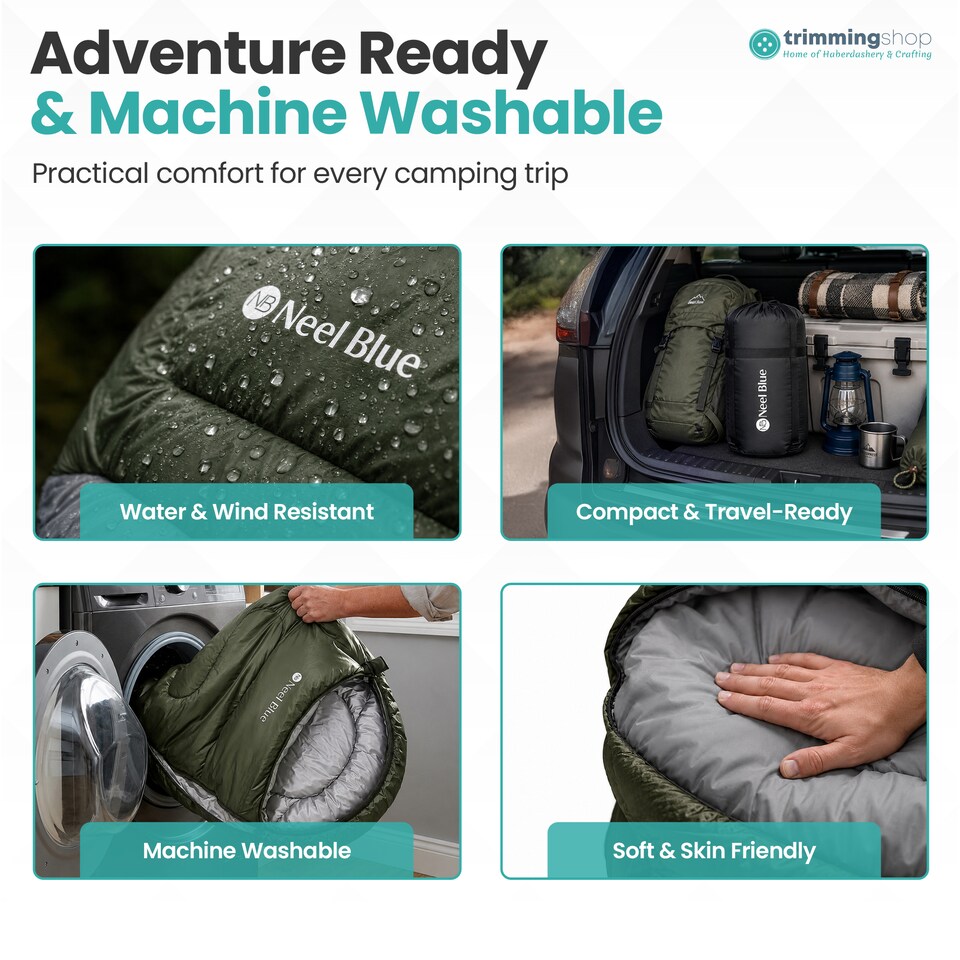 image 1 of 350GSM Mummy Waterproof Sleeping Bag with Hood, 6ft Adults - 3-4 Season