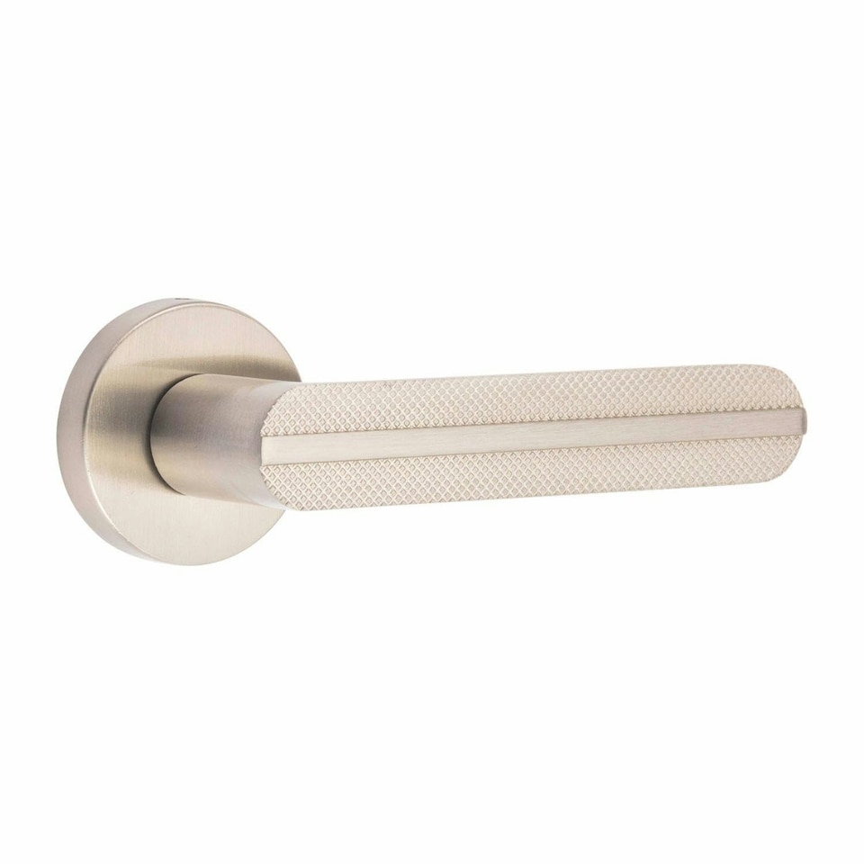 image 1 of Golden Grace Modern Lima Knurled Euro Lock Door Handles in Satin Nickel Finish with 70mm Key and Thumbturn Barrell Grey