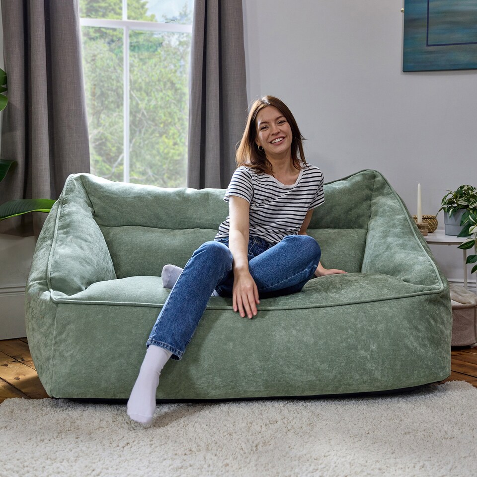 image 1 of Cecilia Bean Bag Sofa Sage Green Giant Chenille Bean Bag Chair | Green | Sage Green | XL | 1