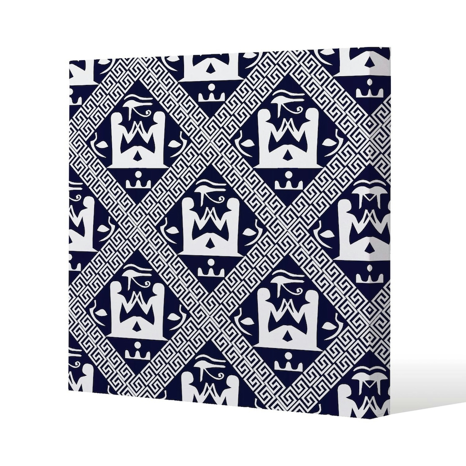 image 1 of Egyptian Hieroglyphs in Navy (Canvas Print) 77 x 77 x 4cm