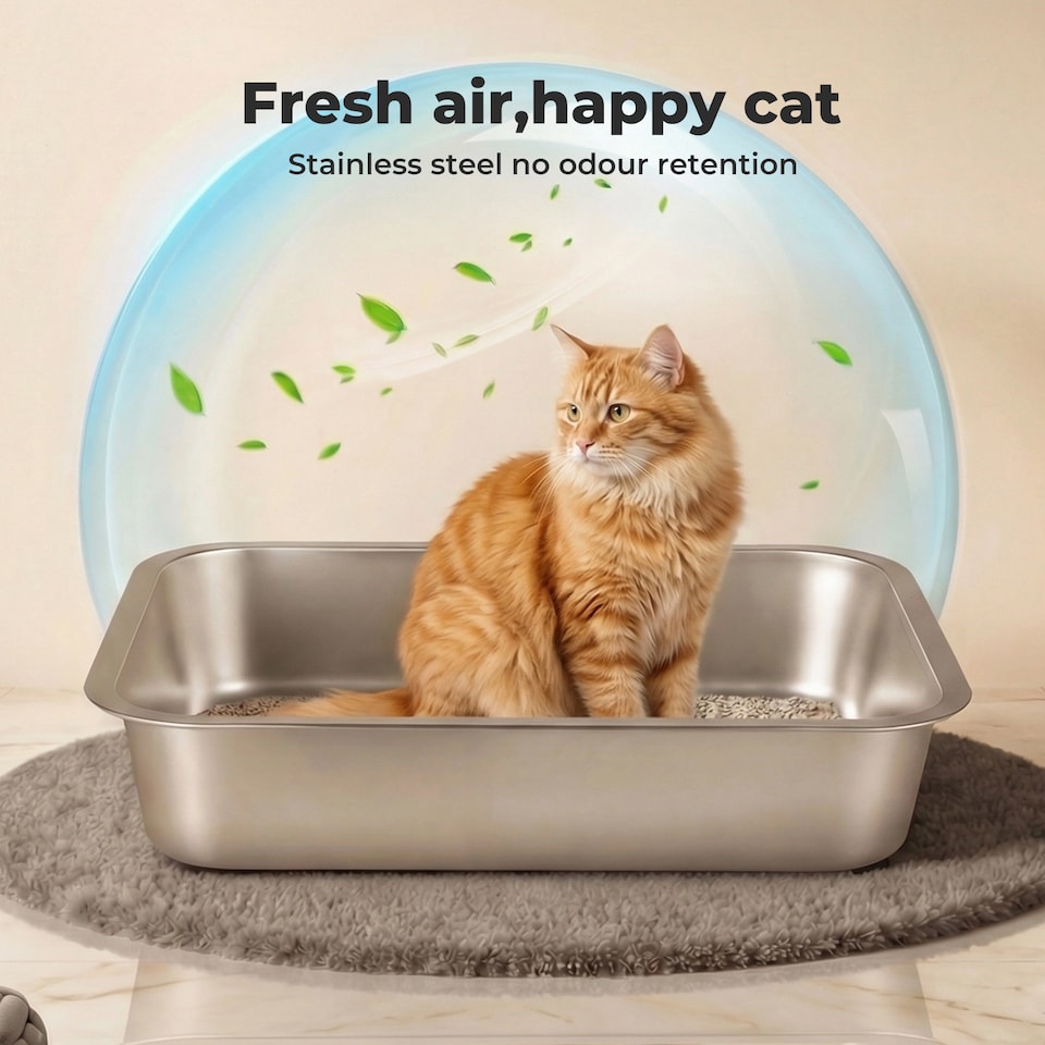 image 1 of Skylos Cat Litter Box Stainless Steel Toilet Tray for Kittens Cats Large