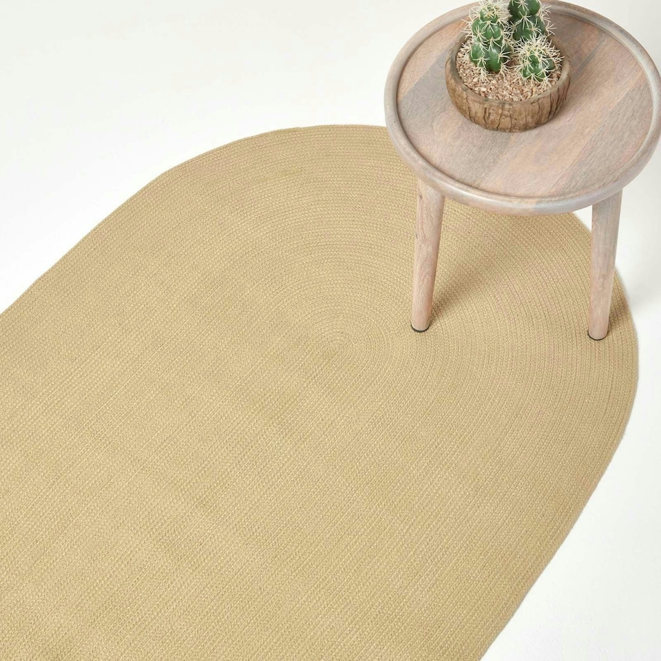 image 1 of Homescapes Linen Handmade Woven Braided Oval Rug - 60 x 90 cm | Cream | Linen