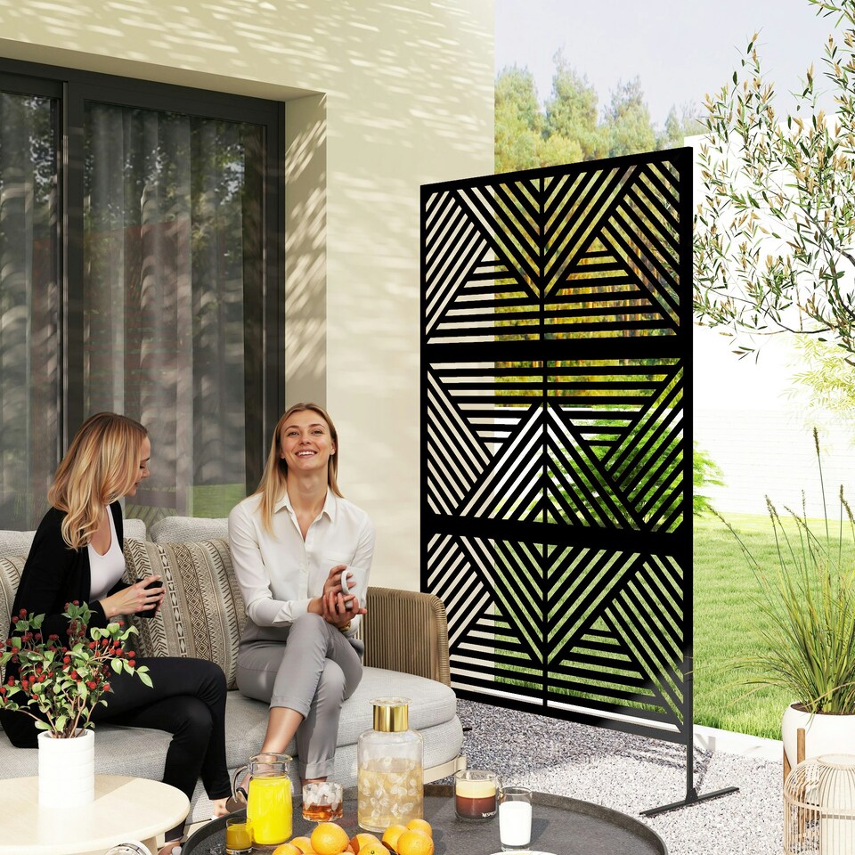 image 1 of Outsunny Decorative Outdoor Privacy Panel with Stand, Rhombus Black Black