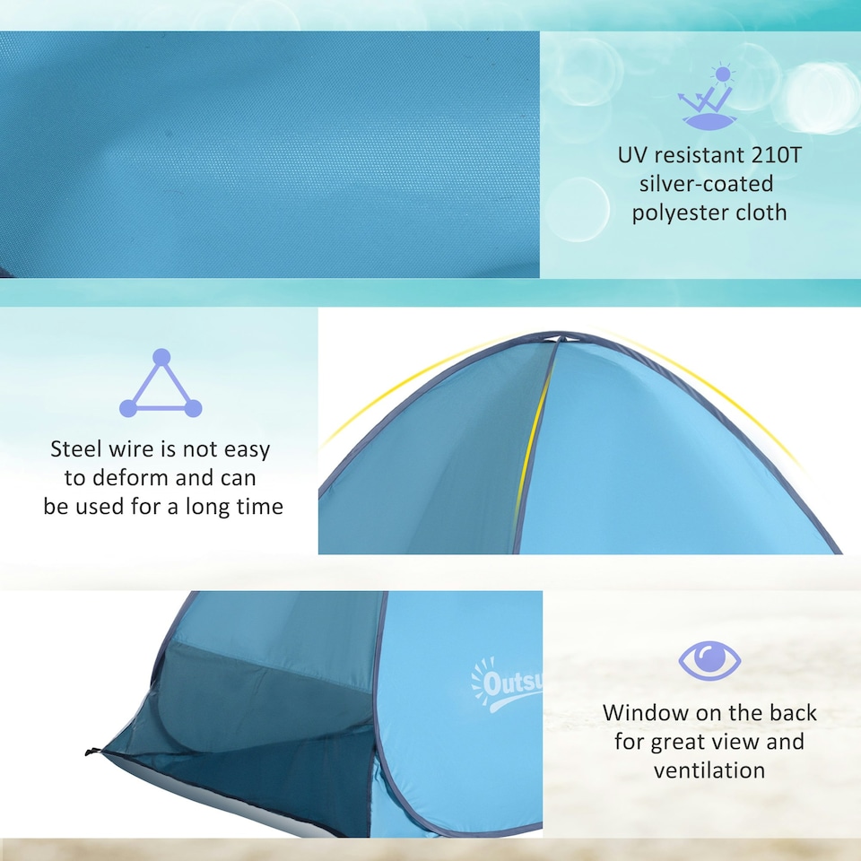 image 1 of Outsunny 2-3 Person Pop up Tent Instant Camping Tent Sun Shade Shelter Blue