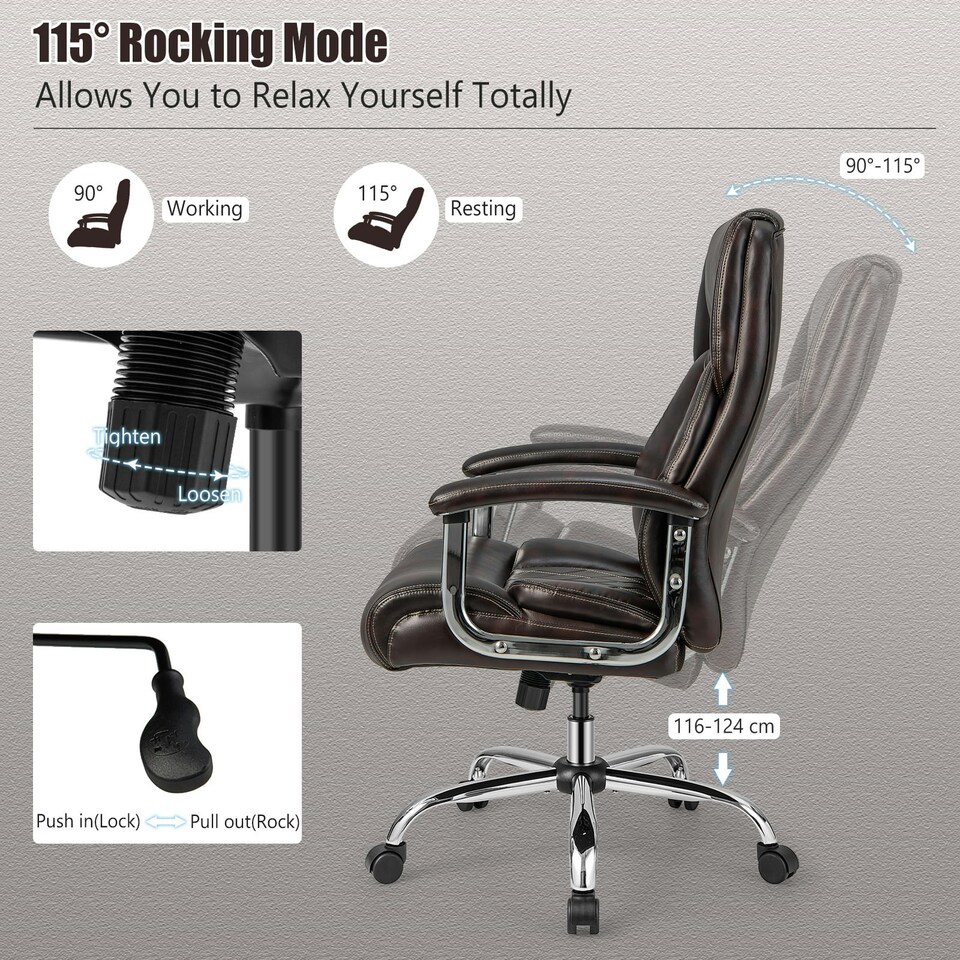 image 1 of COSTWAY Big & Tall Office Chair Adjustable Executive Chair Brown