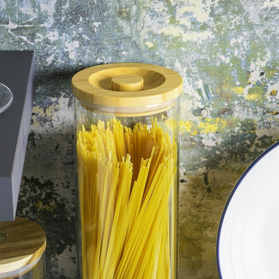 image 1 of Argon Tableware Glass Storage Jars with Wooden Lids - 2 Litre - Pack of 3