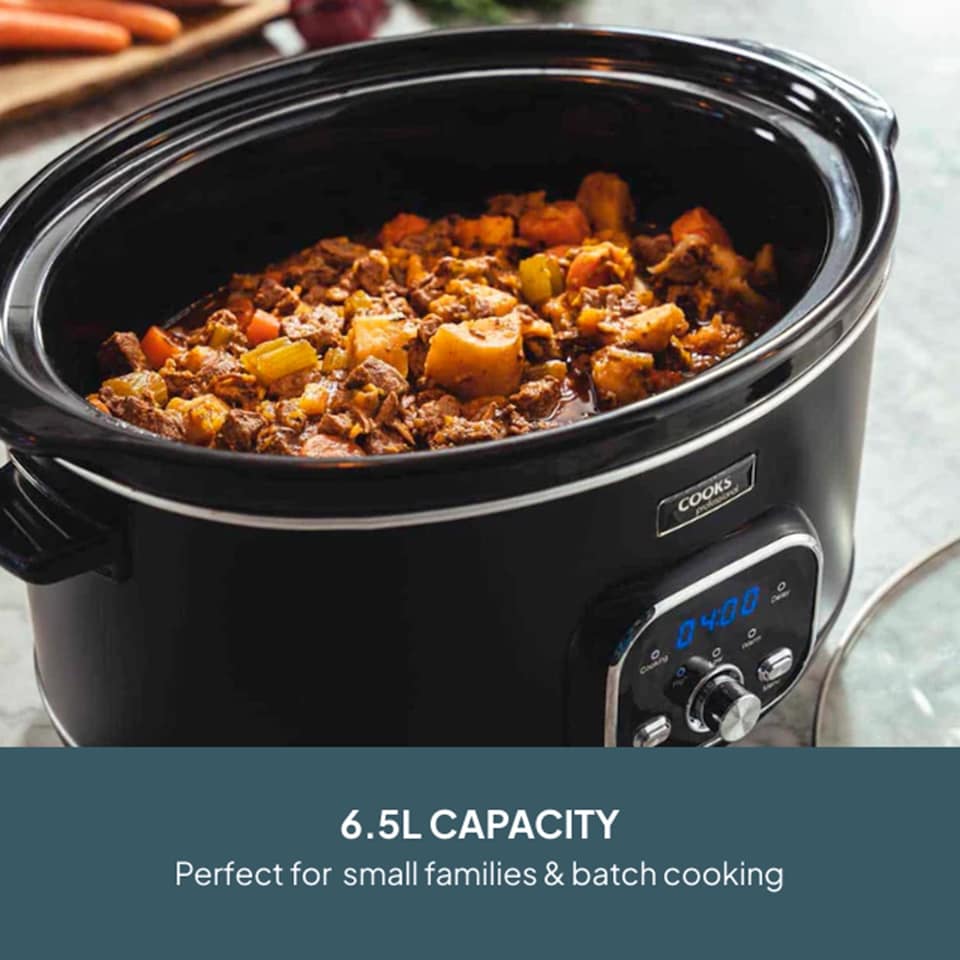 image 1 of Cooks Professional 6.5L Digital Slow Cooker with Lid, Removable Bowl & 3 Heat Settings | Black | Black