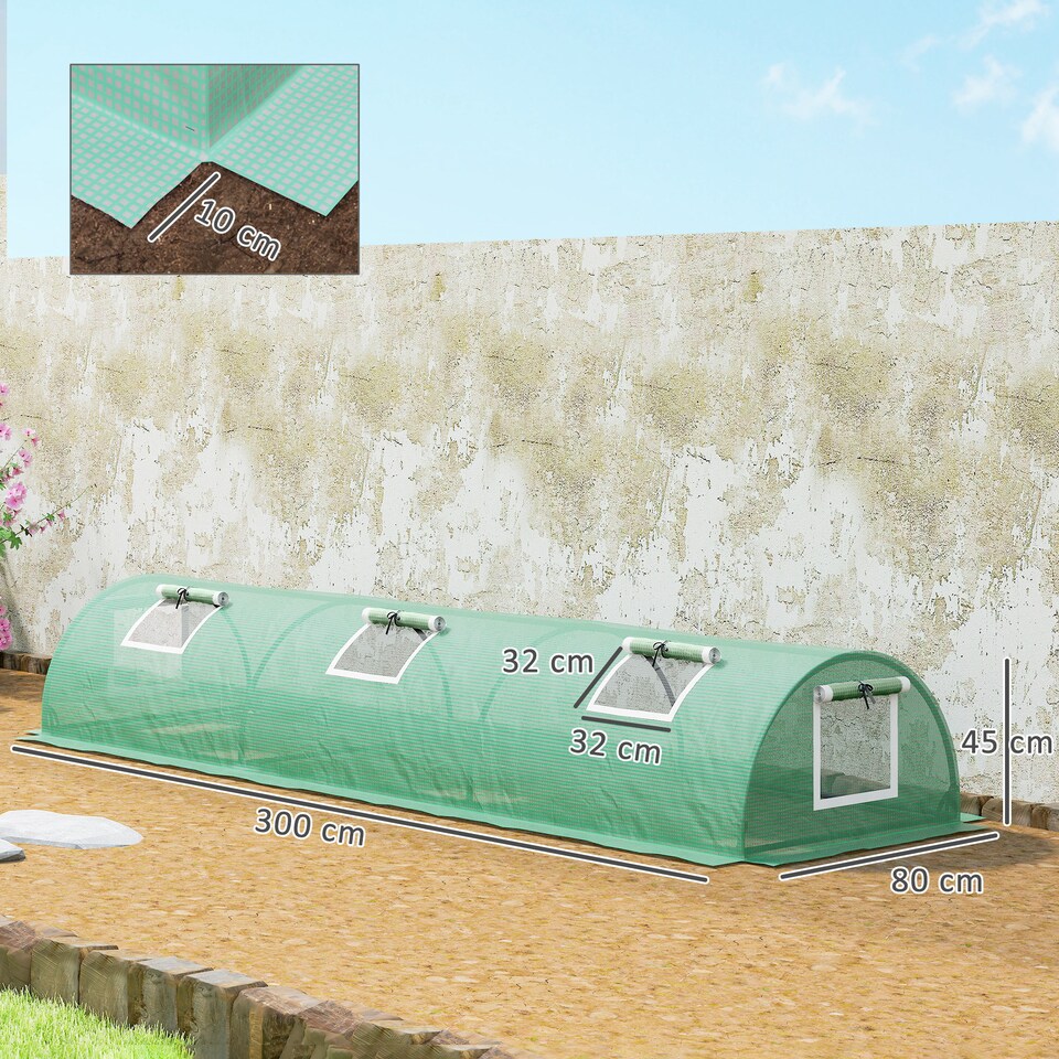 image 1 of Outsunny PE Mini Greenhouse, 3 M Portable Tunnel Green House w 5 Mesh Windows