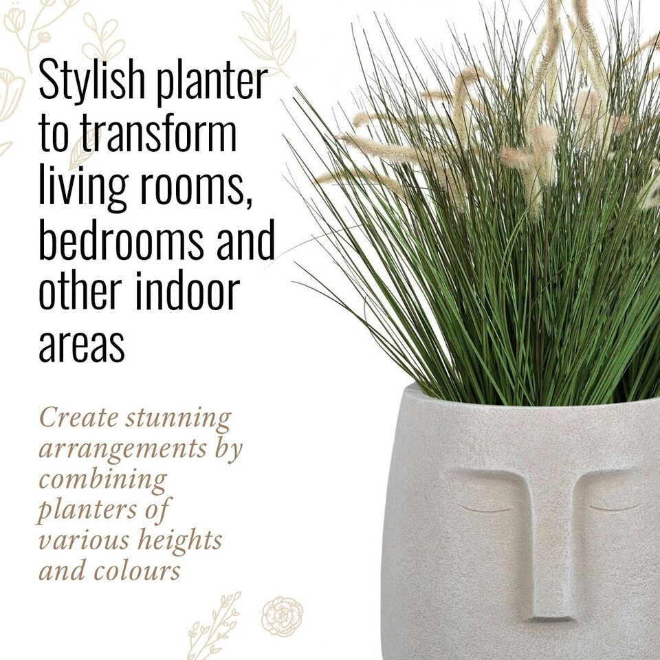 image 1 of Textured Concrete Effect Beige Oval Face Planter Indoor L19 D18 H18.5 cm, 3.3 ltrs Cap.
