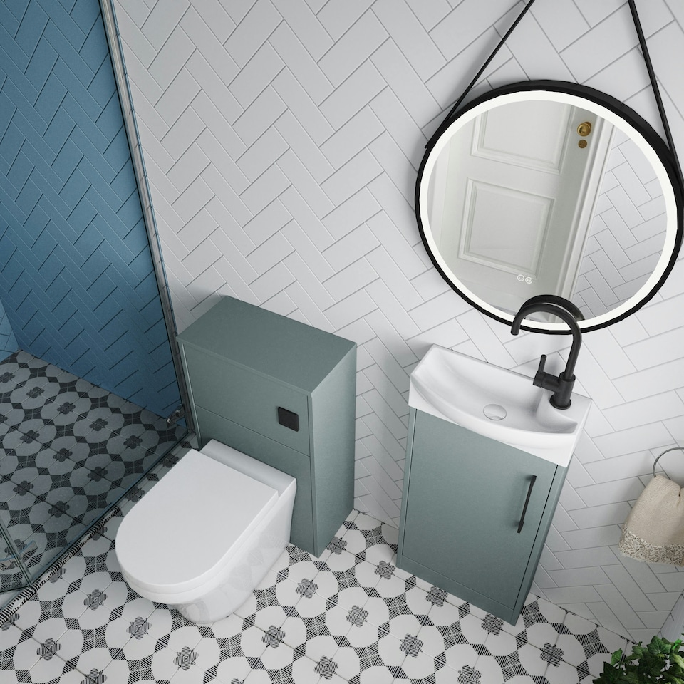 image 1 of Cloakroom Suite - Left Hand 440mm Vanity, WC Unit, Toilet and Tap - Grey/Black Grey