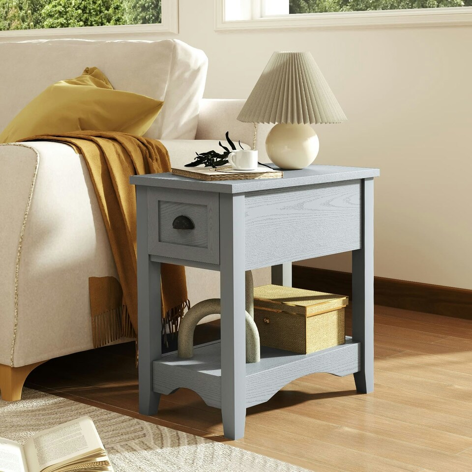 image 1 of COSTWAY Nightstand Side End Table Retro Side Table Grey Grey