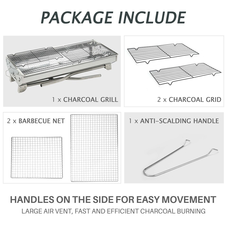 image 1 of Folding BBQ Charcoal Barbecue Grill Steel Stainless Garden Picnic Camping Stove