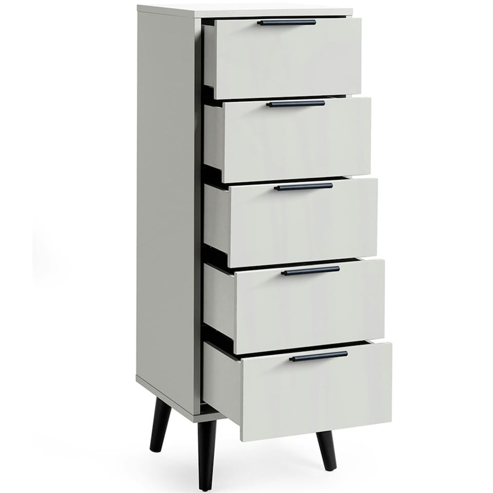image 1 of Silk Grey Narrow Chest of Drawers (5 Drawers)