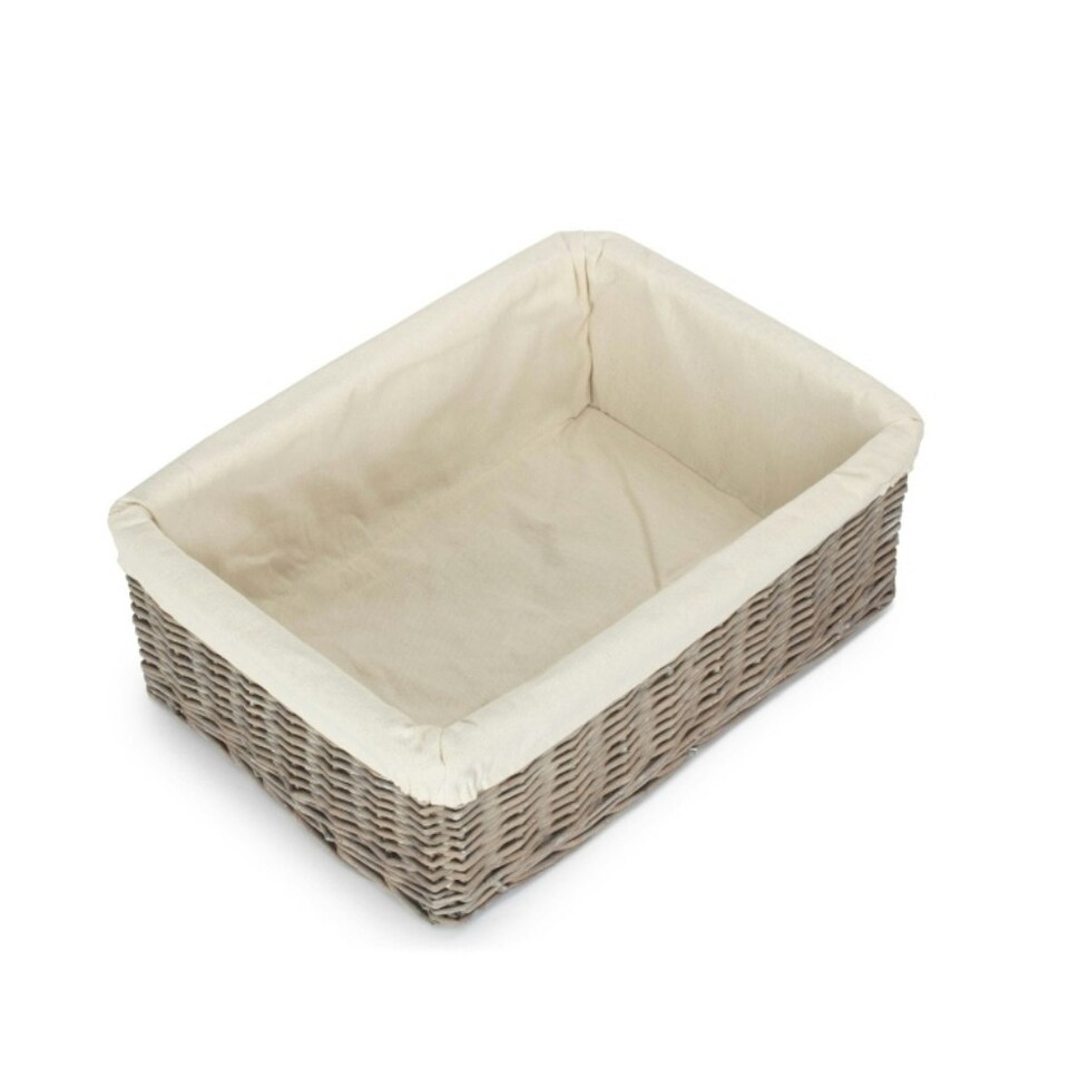 image 1 of Wicker Grey Wash Lined Storage Tray Grey | Grey | L