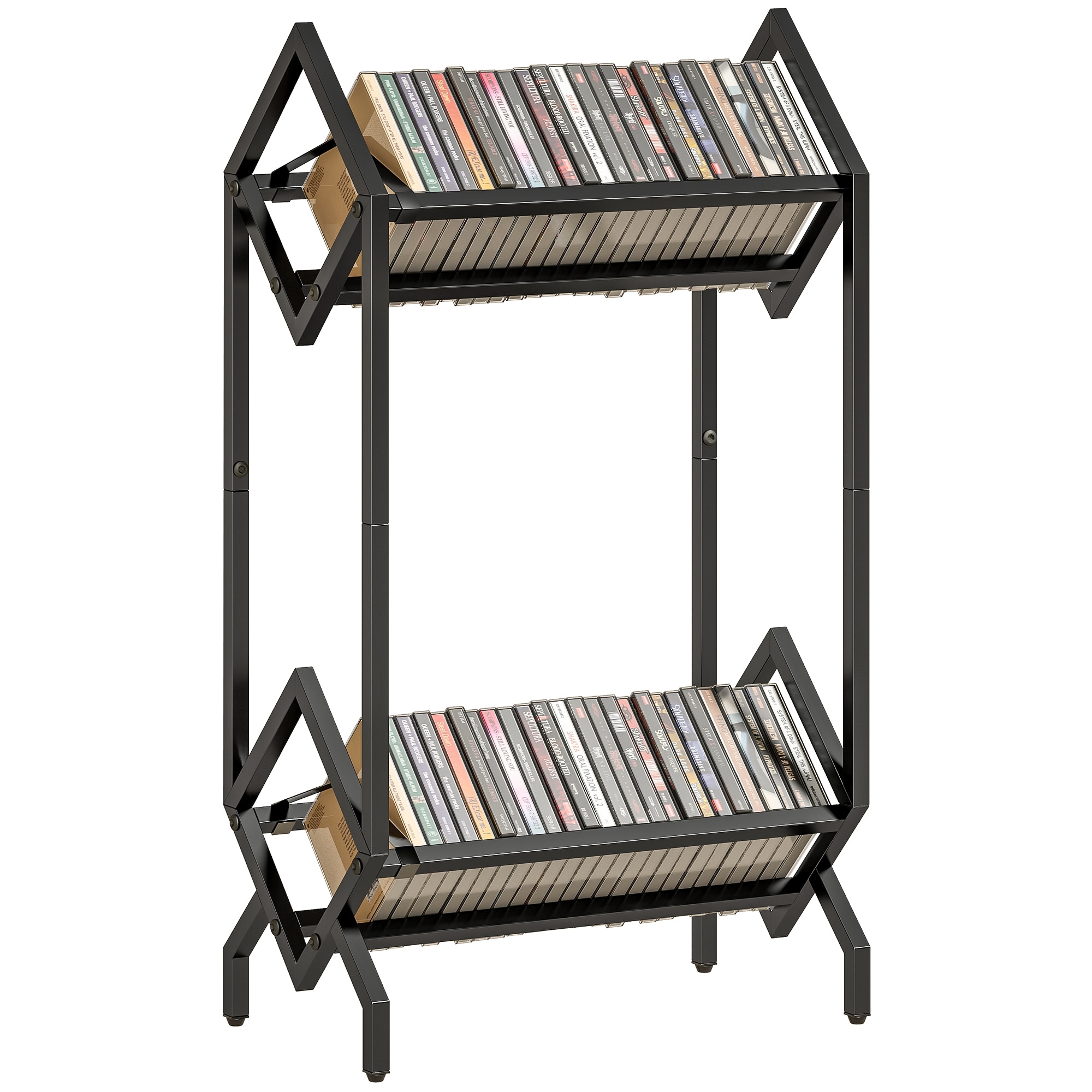 HOMCOM 50 CD Storage Rack, 2-Tier Metal Display Rack for CDs, DVDs ...