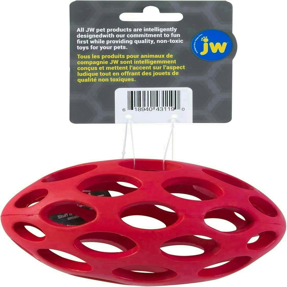 image 1 of JW Hol-ee Roller Dog Toy Treat Ball American Football Shaped Durable Rubber Dog Ball - Chew Treat Dispensing Ball - Medium