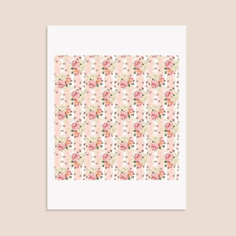 image 1 of Floral Baby Pink Stripes Square Stickers 95mm - Sheet of 4