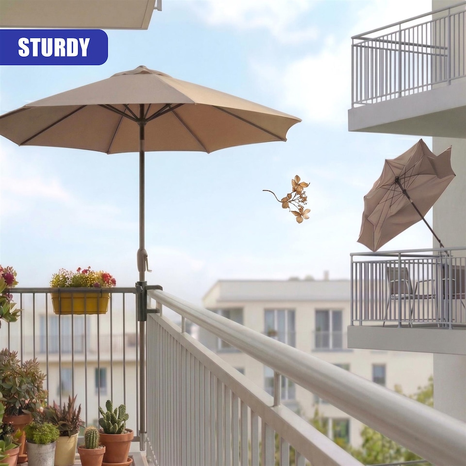 image 1 of GEEZY Metal Balcony Parasol Clamp 33-38mm Adjustable Galvanised Steel Fence Railing Holder