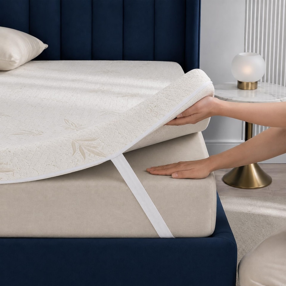 image 1 of Memory Foam Mattress Topper | Reversible Bamboo Cover | Orthopaedic Pressure Relief for Back Pain 2" (5cm)