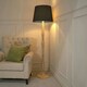 image 1 of ValueLights Victoria Light Wood Traditional Stem Floor Lamp with Black Fabric Tapered Shade and LED Bulb