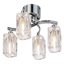 Modern Polished Chrome 4-Bulb Ceiling Light with Square Clear Ice Cube Shades | Chrome