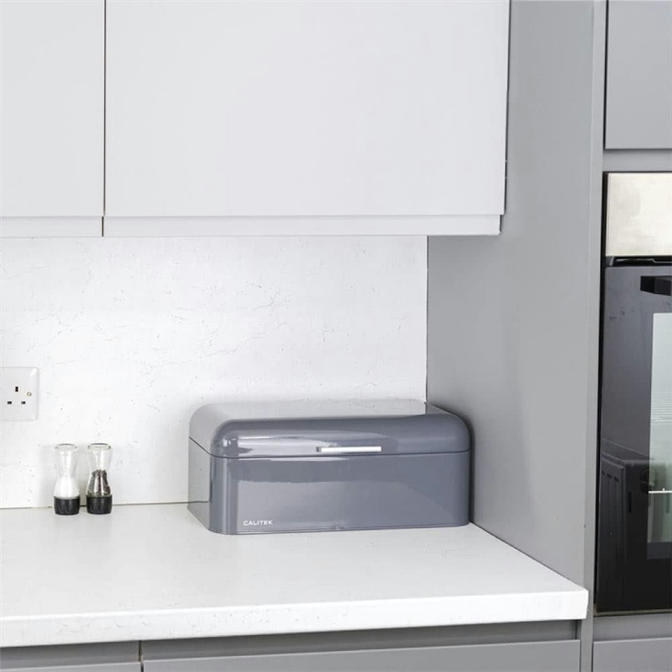 image 1 of CALITEK Bread Bin Kitchen Counter Vintage Style Coated Carbon Steel Grey