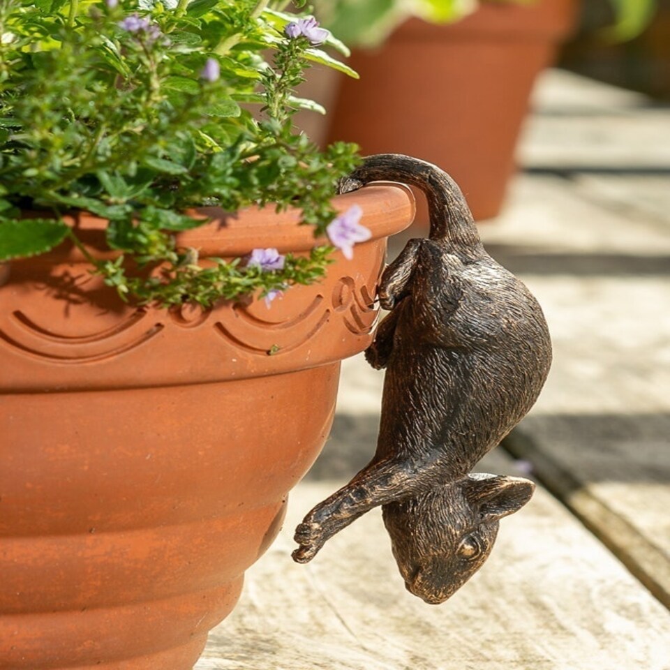 image 1 of Antique Bronze Coloured Mouse Pot Buddy Plant Pot Hanger - L10.5 x W4.5 x H5 cm