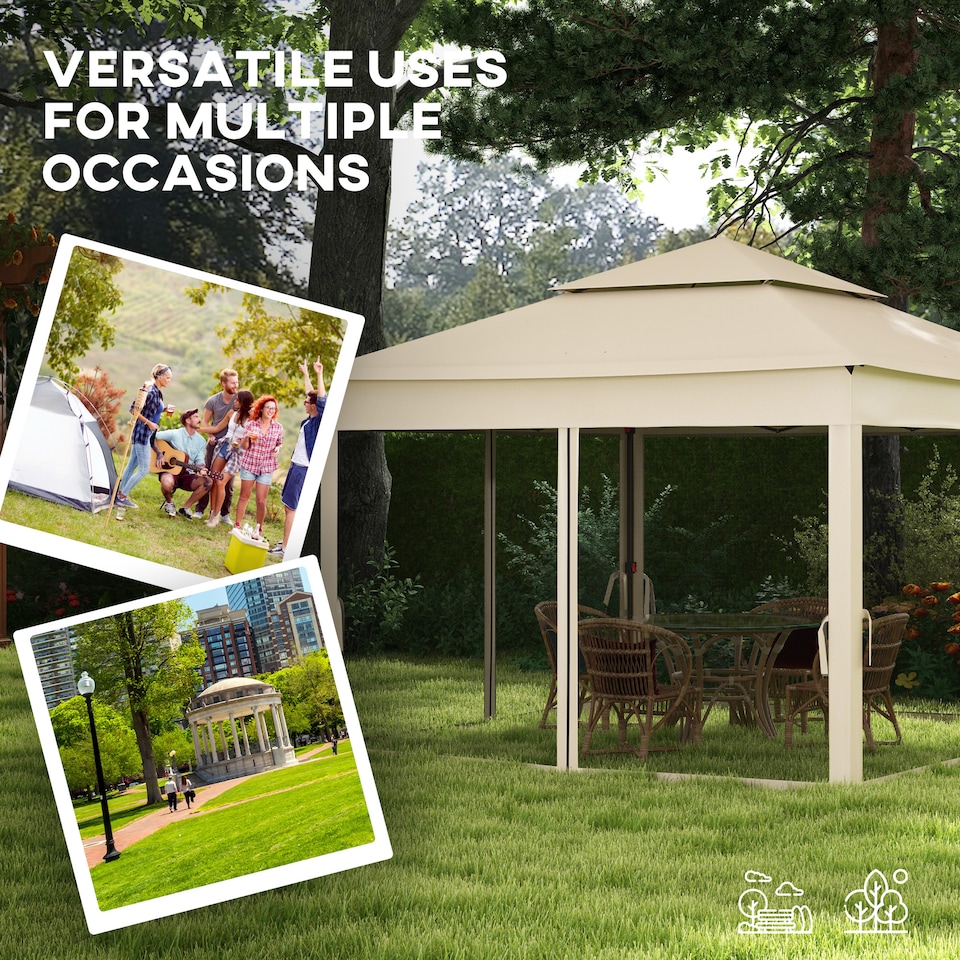 image 1 of Outsunny 3 x 3m Pop Up Gazebo, Doubleroof Garden Tent with Netting and Carry Bag, Party Event Shelter for Outdoor Patio, Cream White