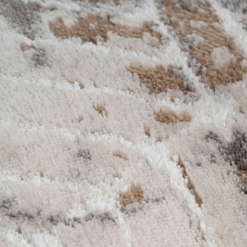 image 1 of KUKOON Greige Distressed Abstract Geometric Motif Runner Rug 60cm x 240cm | Cream
