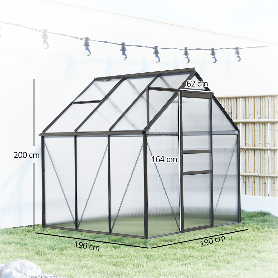 image 1 of Outsunny Polycarbonate Walk-in Garden Greenhouse w/ Sliding Door Grey | Grey | Grey, Clear | 1