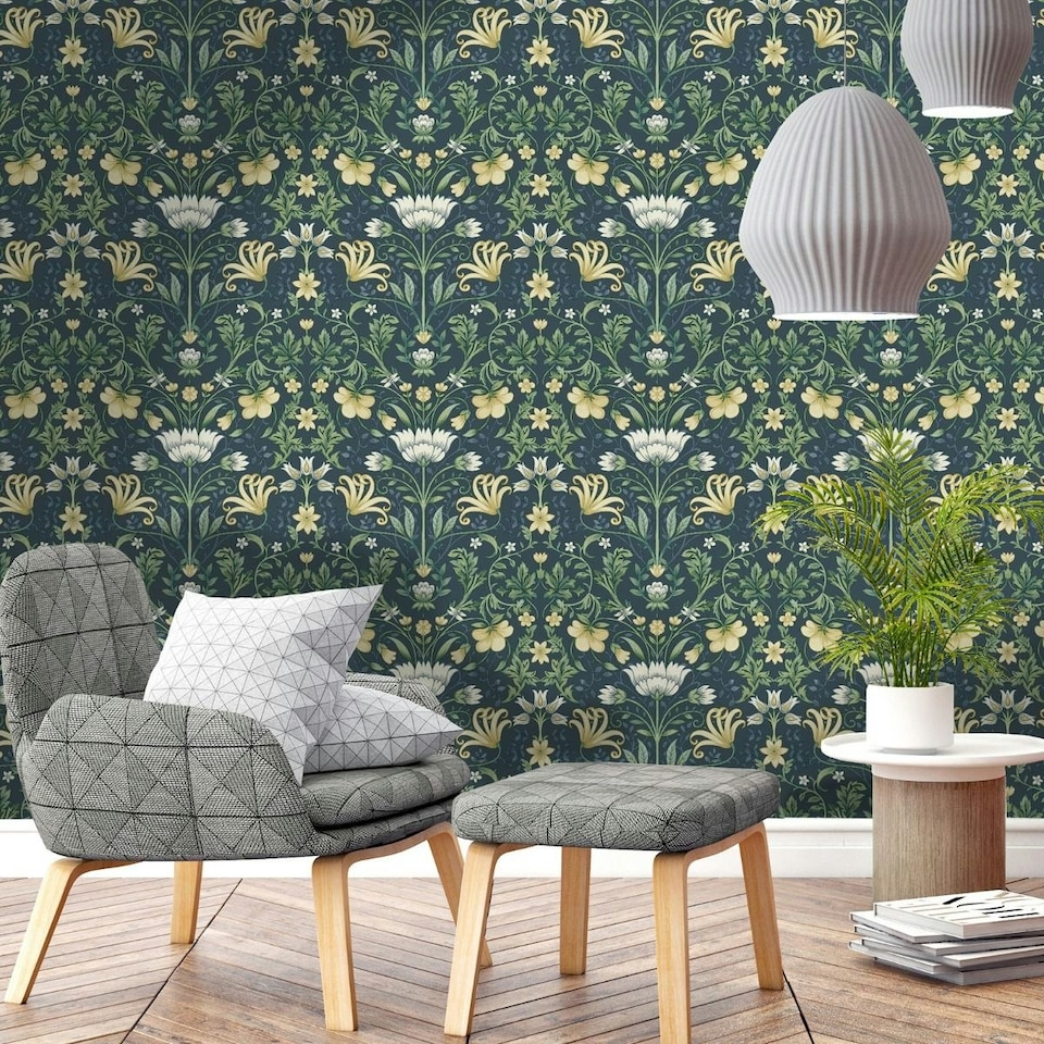 image 1 of Holden Décor Eclectic Collection Vintage Floral Wallpaper - Navy - One Size Blue