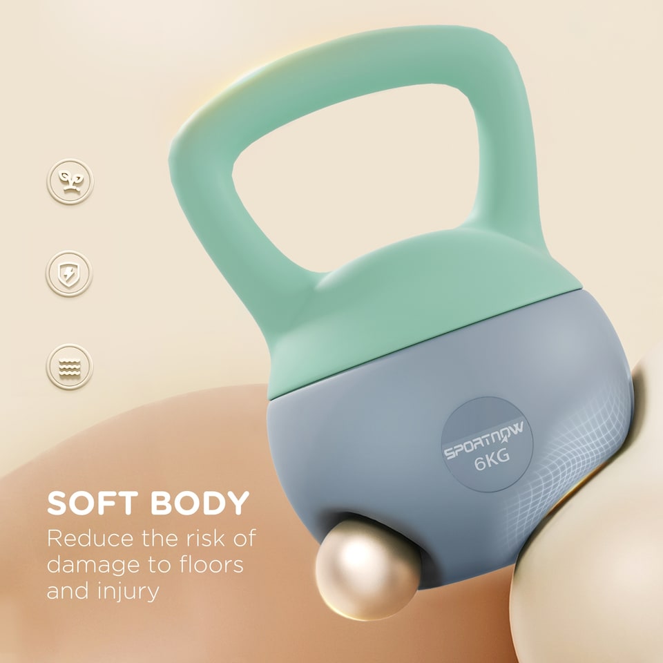image 1 of (6KG, Grey and Green) SPORTNOW Soft Home Kettlebell with Non-Slip Handle