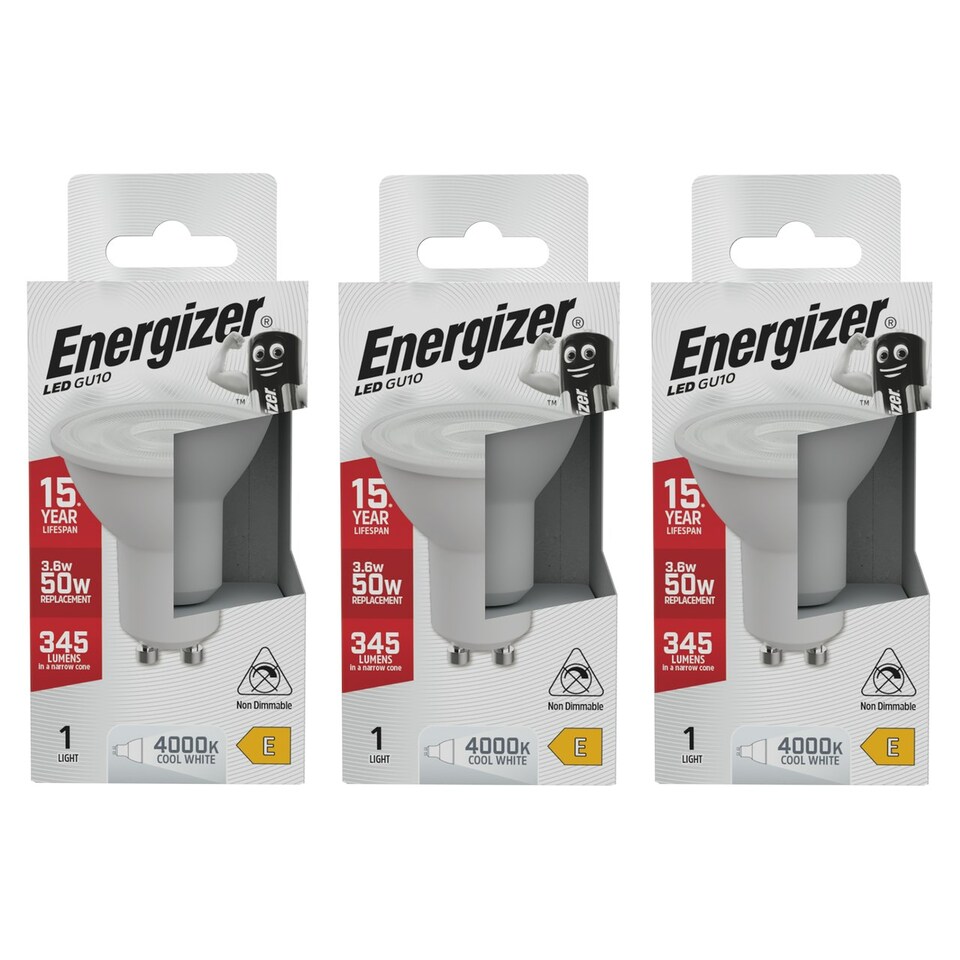 image 1 of Energizer LED GU10 345lm 3.6W 4000K (Cool White) Light Bulb - Pack of 3