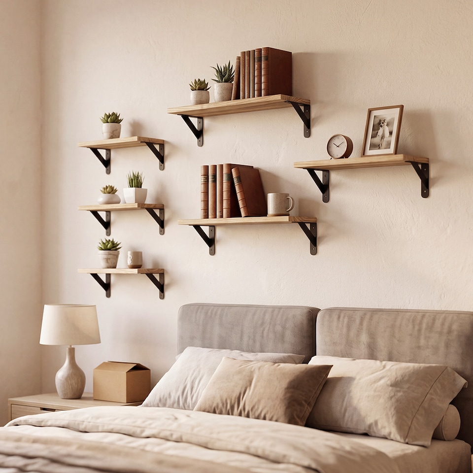 image 1 of Levede Floating Shelves 6 Set Wood Shelves for Wall Brown Modern Storage Home