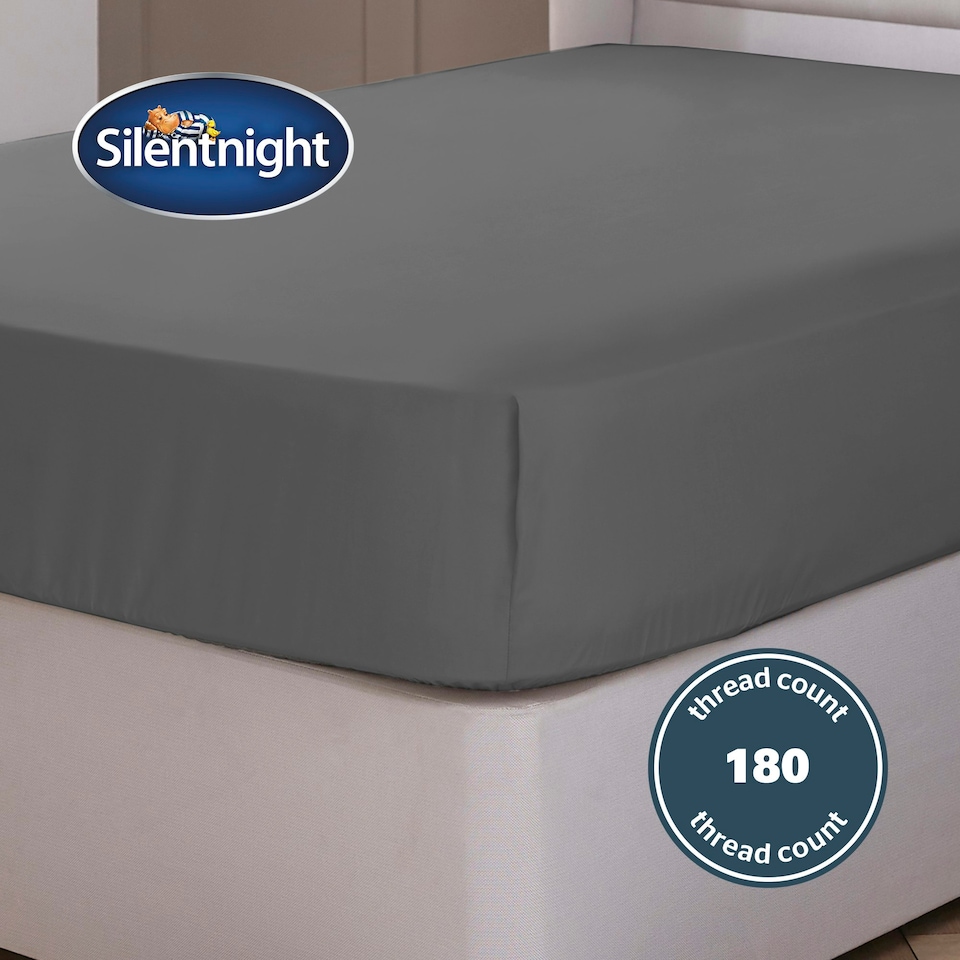 image 1 of Silentnight Pure Cotton Fitted Sheet, Extra Deep, 40 cm, Charcoal Grey, Double
