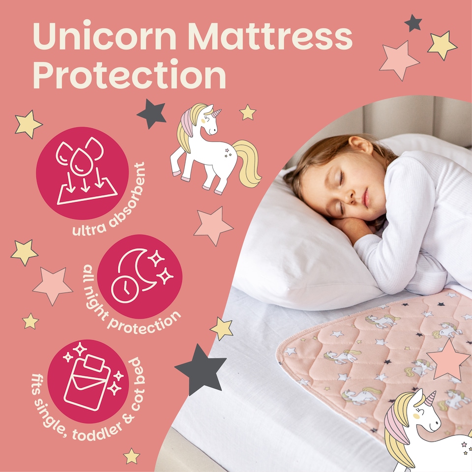 image 1 of Lynmark® Toddler Potty Training Bed Pads, Absorbs Up to 1200ml, 90x85cm Unicorn | Pink | Unicorn | 1