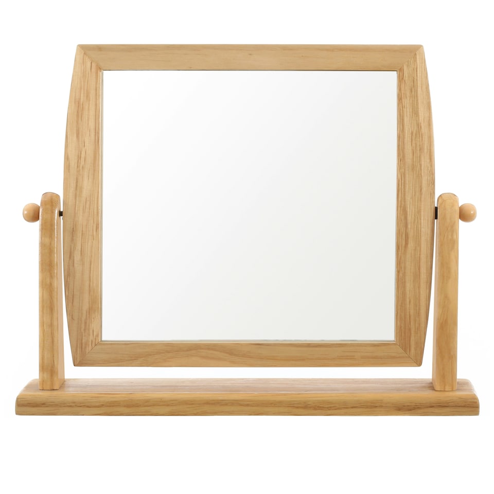 image 1 of Interiors By Premier Wooden Frame Swivel Mirror, Durable 25x28cm Pine Wood Tabletop Mirror, Natural Finish Cream