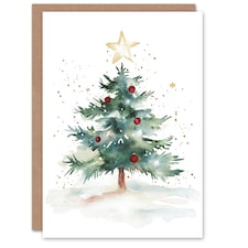 Decorated Tree Large Star Festive Fun Xmas Art Blank Christmas Card