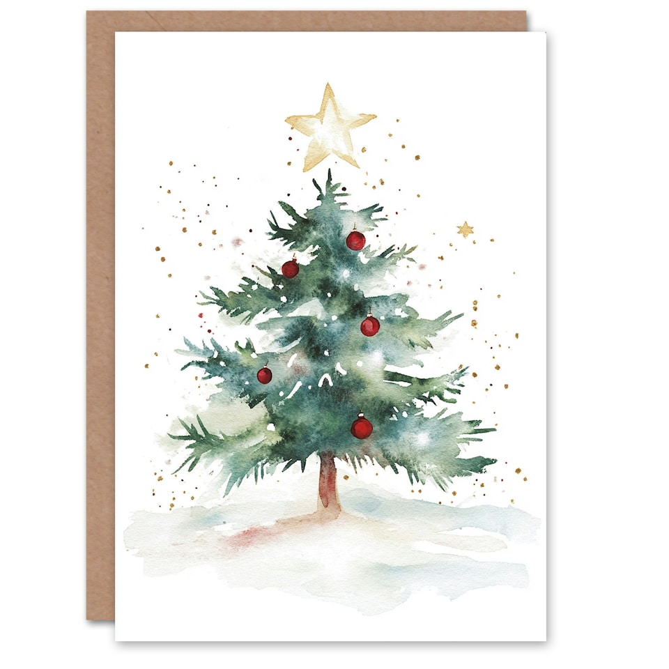 image 1 of Decorated Tree Large Star Festive Fun Xmas Art Blank Christmas Card
