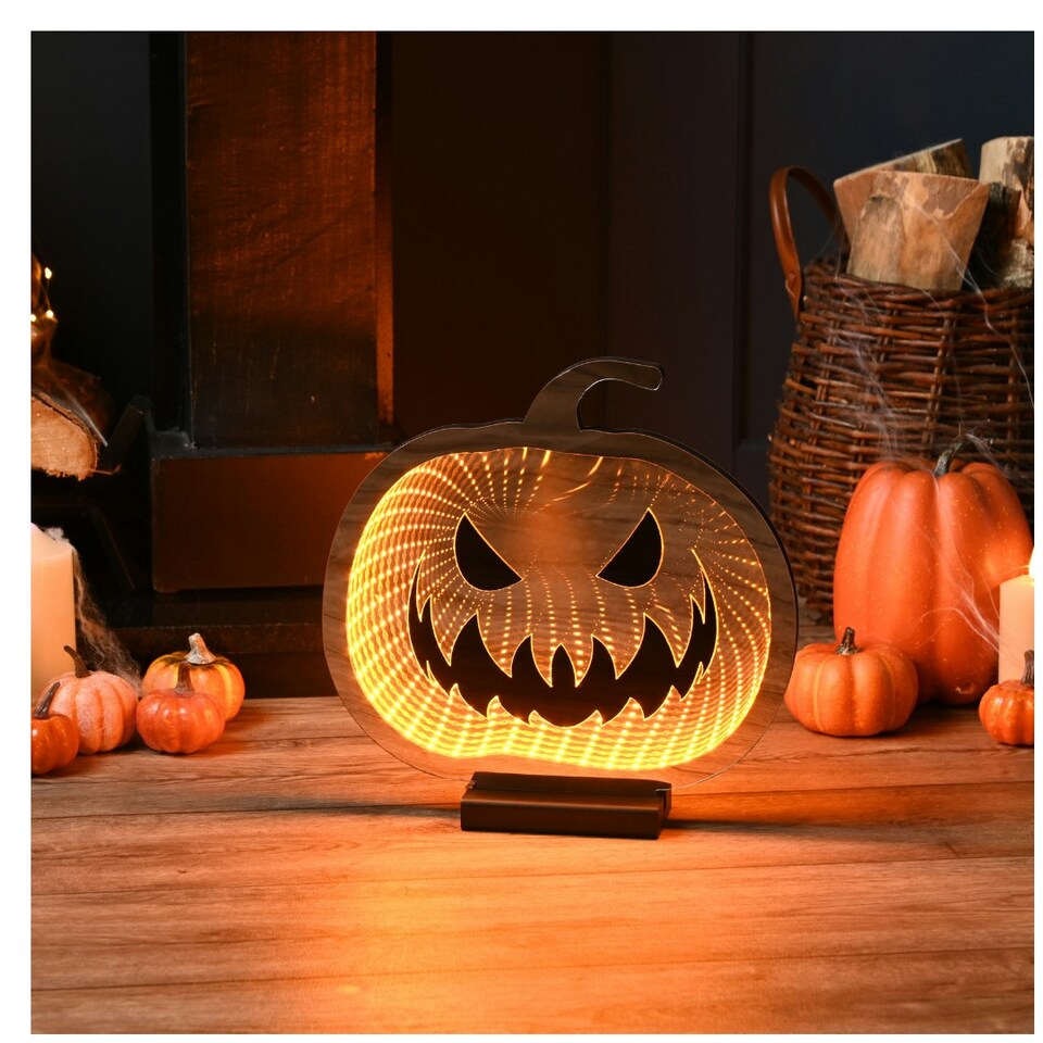 image 1 of 30cm Light up Halloween Pumpkin Infinity Decoration with Orange LEDs